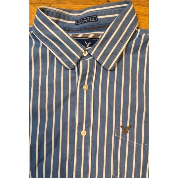 American Eagle Shirt Men's XXL Blue White Blue Stripes Vintage Fit Long Sleeved - Picture 5 of 9